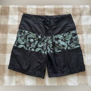 34 waist Black Swim Shorts with Green Paisley